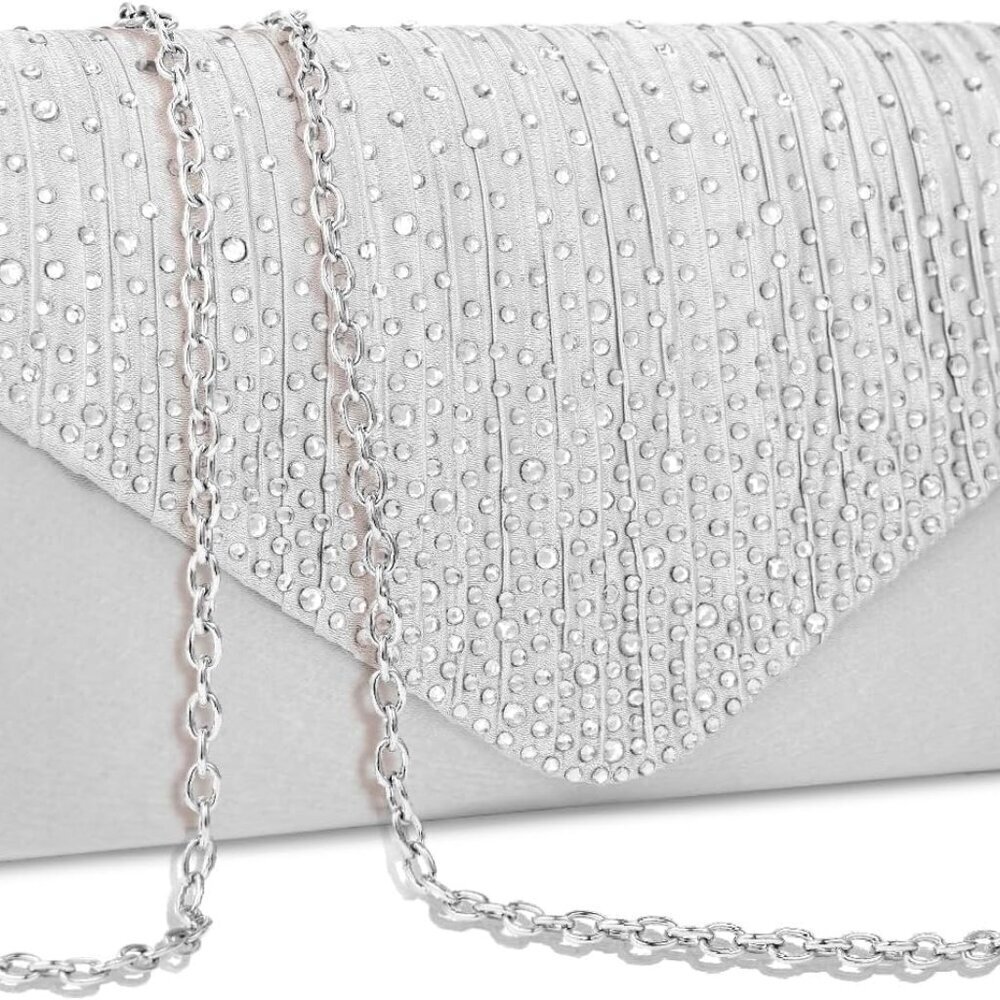 Women’s Satin Clutch Purse Evening Bag Rhinestone Formal Wedding Party